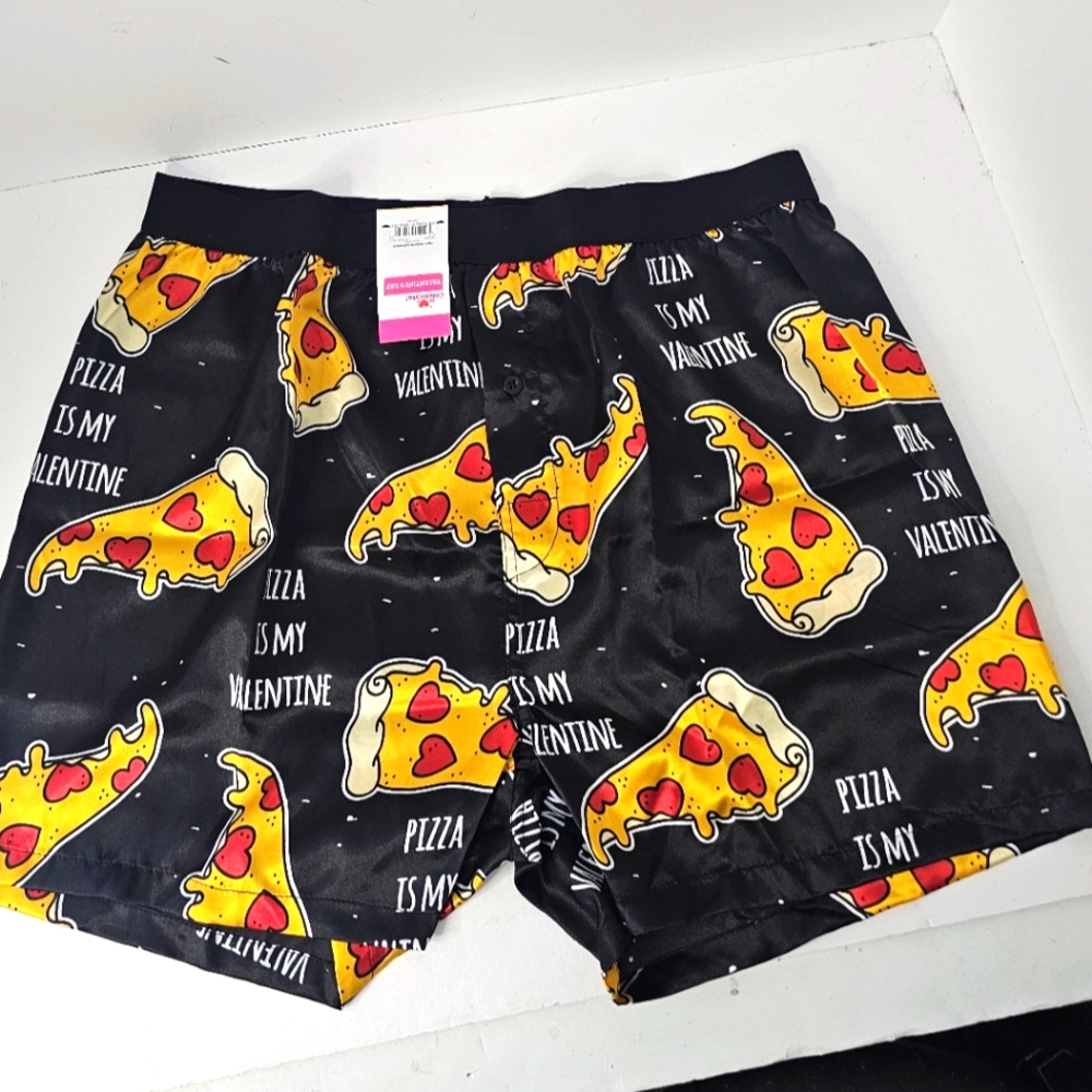 Mens Lg(36-38) Celebrate It Pizza Satin Boxers